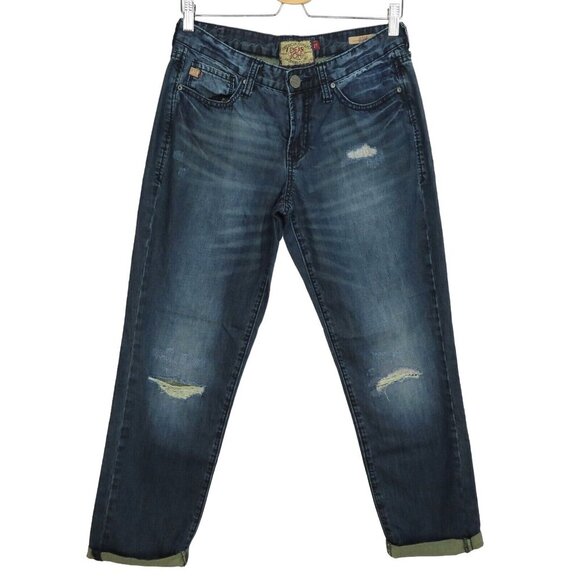 Dear John Denim - Dear John Womens 27 Jesse Boyfriend Distressed Roll Cuff Hem Denim Blue Jeans